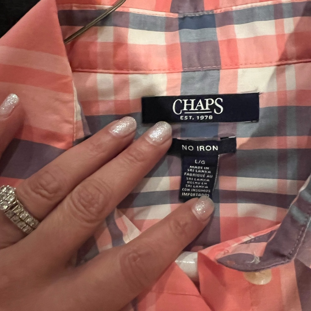 Chaps women’s L Pink blue Plaid Button-Up Shirt - Picture 9 of 9